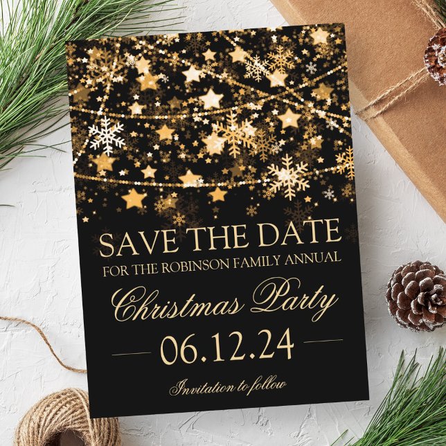 Save The Date Gold Winter Holiday String Lights Announcement Postcard (Save The Date Gold Winter Holiday String Lights Announcement Postcard)
