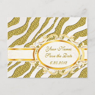 Save the Date Gold Zebra Stripes Postcard