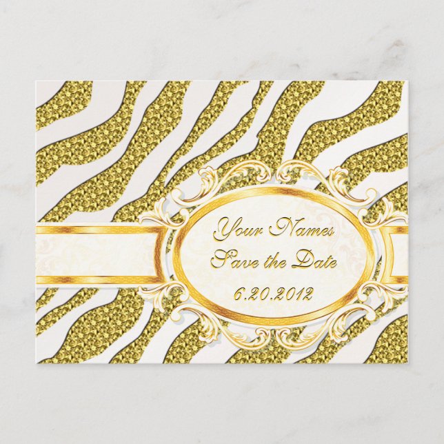 Save the Date Gold Zebra Stripes Postcard (Front)