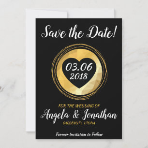 Save the Date golden metallic invitation card