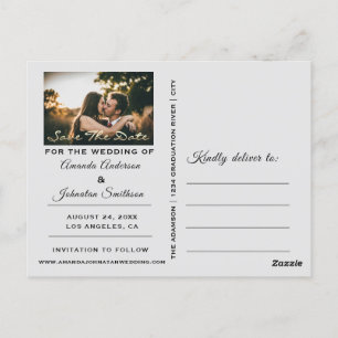 Save The Date Golden Script Photo Black White Grey Postcard
