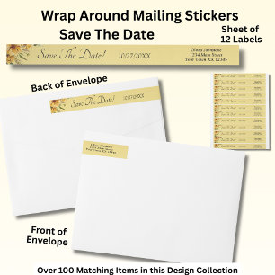 Save The Date, Golden Yellow Floral Wrap Around Label