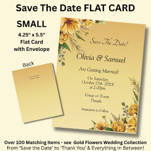 Save The Date Golden Yellow Flower Flat Thank You Card