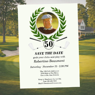 Save the Date Golf Player Experience 50th birthday Invitation