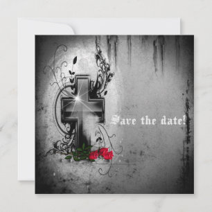 Save The Date Gothic Cross and Roses Invitation