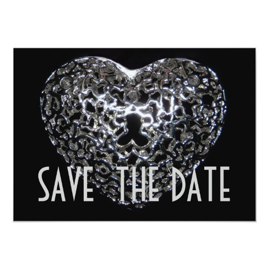 Save the Date - Gothic Metal Heart Jewel Card