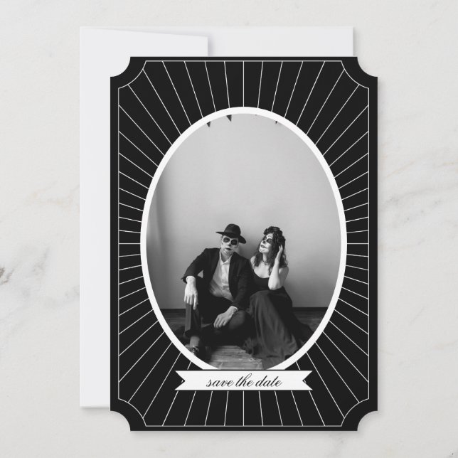 SAVE THE DATE Gothic Skeleton Tarot Wedding B&W Invitation (Back)