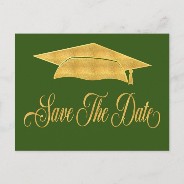 Save The Date Graduation Faux Gold Grad Announcement Postcard (Front)