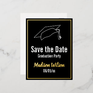Save The Date Graduation Party Black White Gold Foil Invitation Postcard