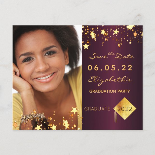 Save the Date graduation party burgundy budget Flyer (Front)