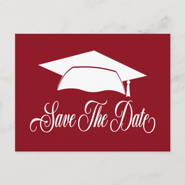 Save The Date Graduation -Simple Red White School Announcement Postcard (Front)
