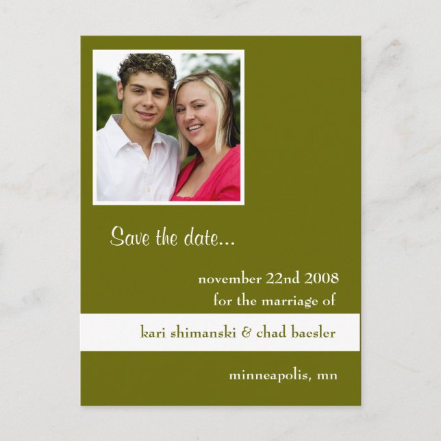 save the date green announcement postcard (Front)
