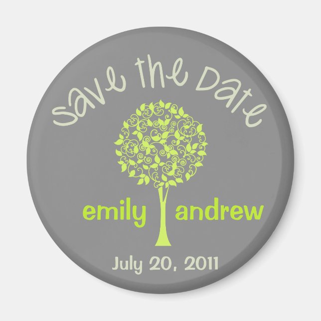 Save the Date Green/Grey Tree Magnet (Front)