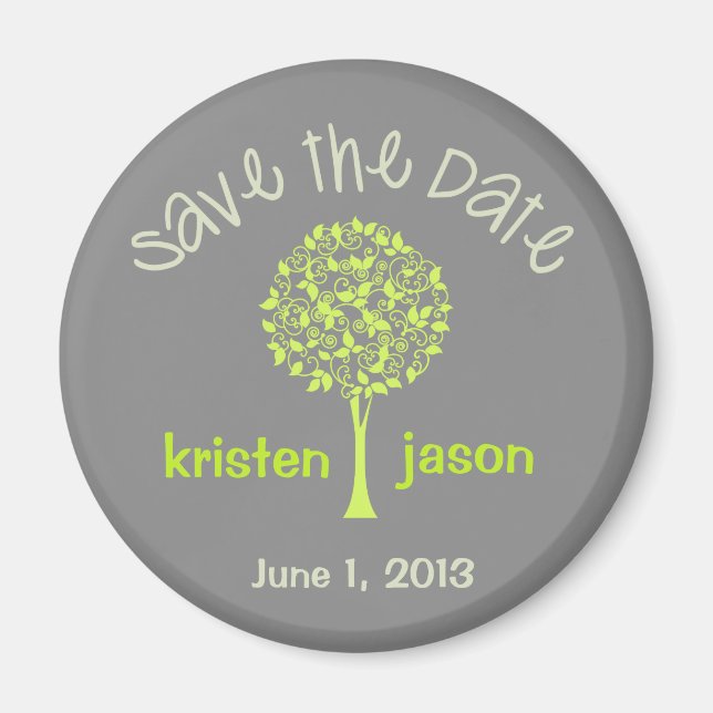 Save the Date Green/Grey Tree Magnet (Front)