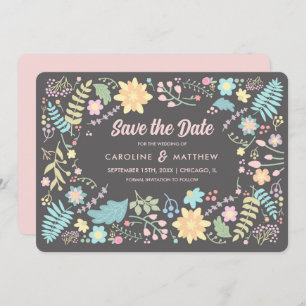Save the Date. Grey Blush Pink Modern Floral Invitation