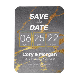 SAVE the DATE   Grey & Gold Marble Look Magnet