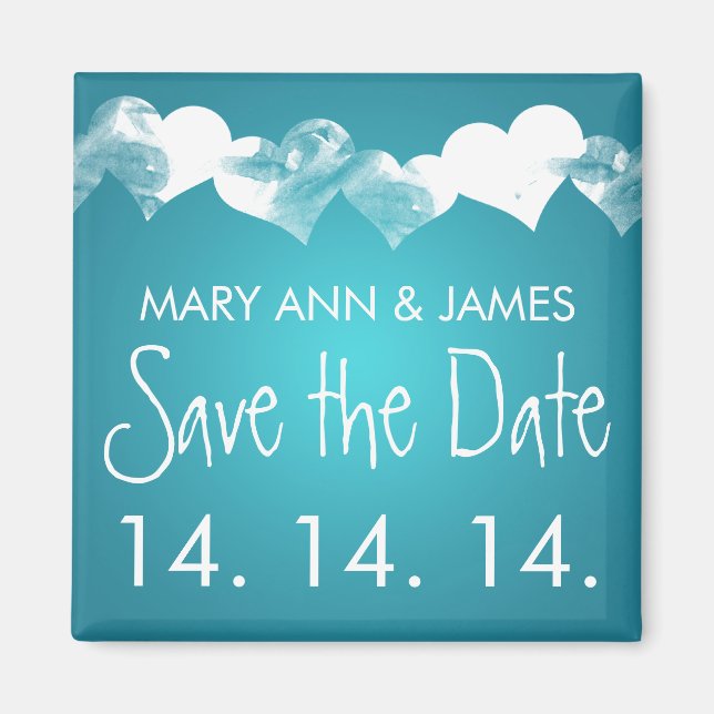 Save The Date Grunge Hearts Turquoise Magnet (Front)