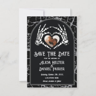 Save The Date Halloween Skeleton Heart Hands