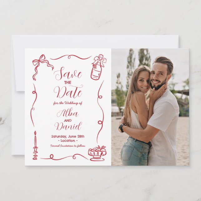 Save The Date Hand Drawn Illustrated Whimsical  (Front)