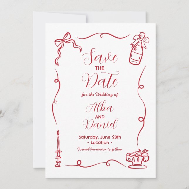 Save The Date Hand Drawn Illustrated Whimsical  (Front)