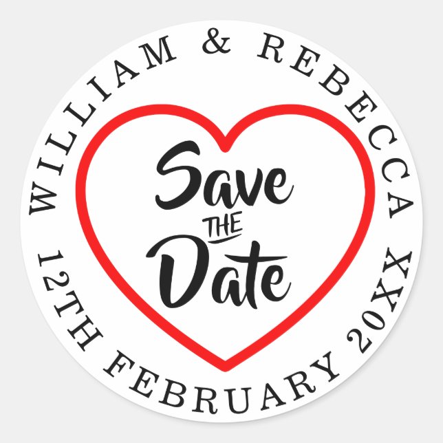 Save the Date Hand Script Heart Circular Classic Round Sticker (Front)
