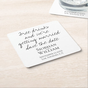 Save The Date Handwritten Personalised Square Paper Coaster