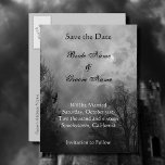 Save the Date Haunted Sky Announcement Postcard<br><div class="desc">A custom wedding or party announcement postcard with a background of a spooky Halloween sky with misty trees along a dark haunted road,  gothic ravens and a cloudy full moon. Click Customise it to change fonts,  sizing,  text and more,  even save your design for later.</div>