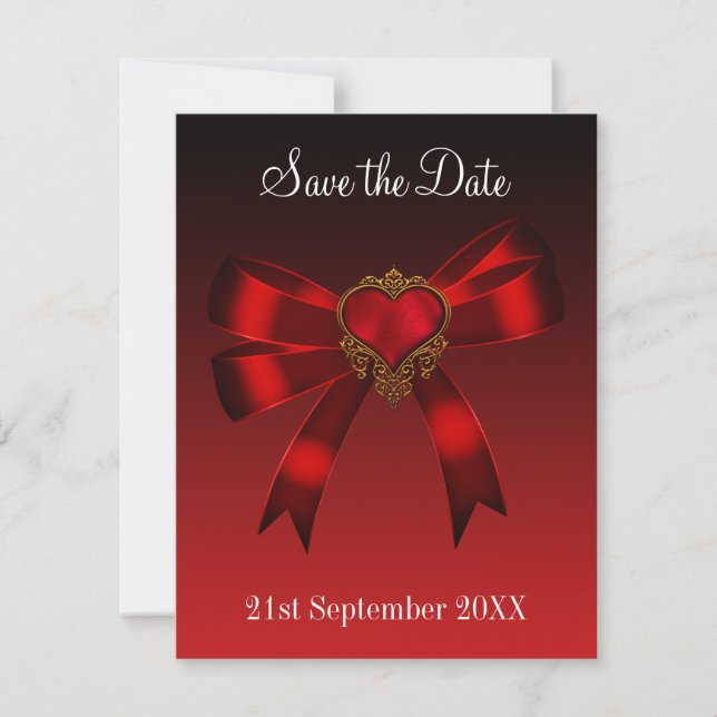 Save the Date Heart Deep Red Gold Black (Front)