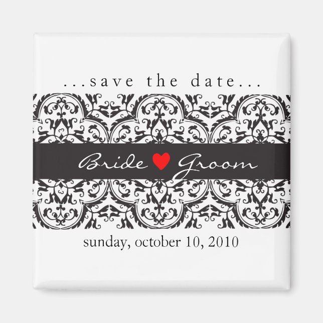 SAVE THE DATE :: heart & lace - black Magnet (Front)