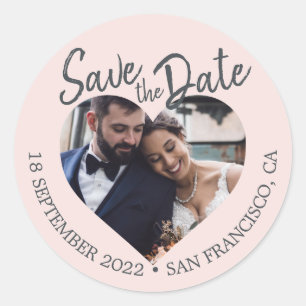 Save the Date Heart Photo Pastel Pink Classic Round Sticker