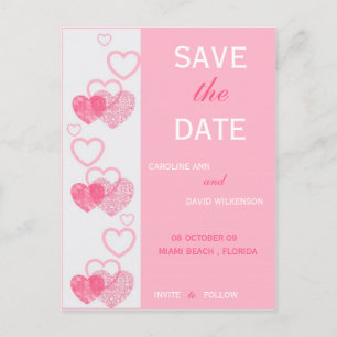 Save the Date - Hearts Announcement Postcard