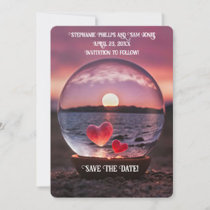 Save the Date Hearts on the Beach Pretty Invitation