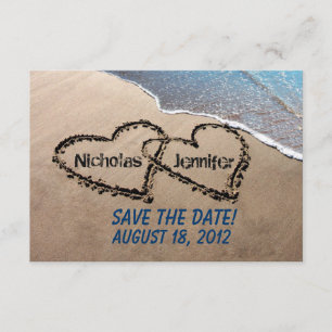 Save The Date Hearts Sand Beach Wedding Invitation