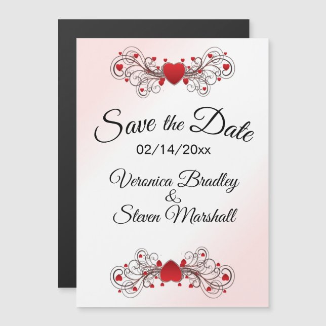 Save the Date Hearts White Magnetic Invitation (Front/Back)