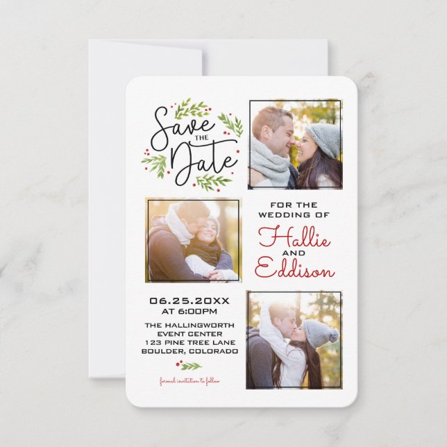 Save The Date Holiday Wedding Wreath Berries | (Front)