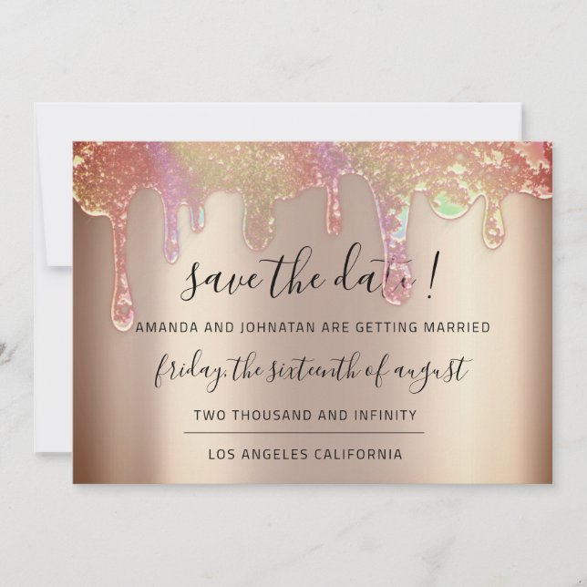 Save The Date Holographic Drips Rose Blush (Front)