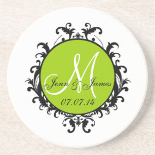 Save the Date Initial Names Wedding Coaster Green