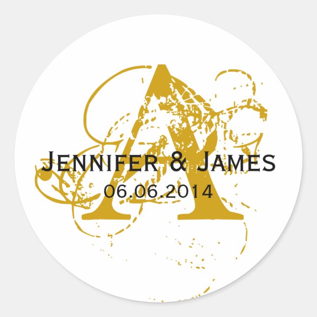 Save the Date Initial Names Wedding Sticker Gold (Front)