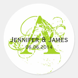 Save the Date Initial Names Wedding Sticker Green
