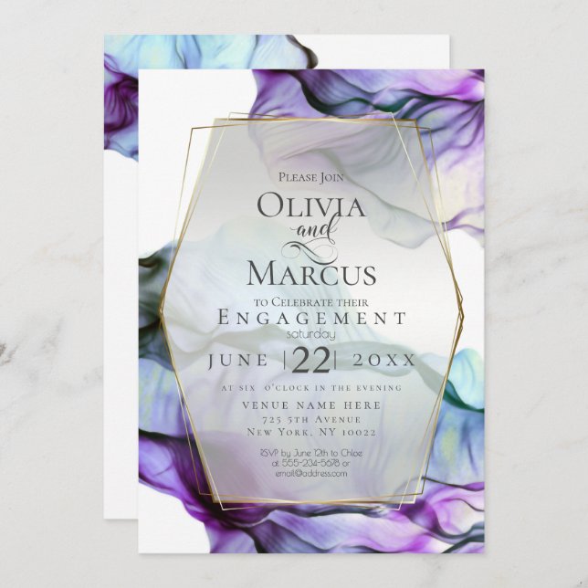 Save the Date | Intense Indigo Teal Abstract Ink Invitation (Front/Back)