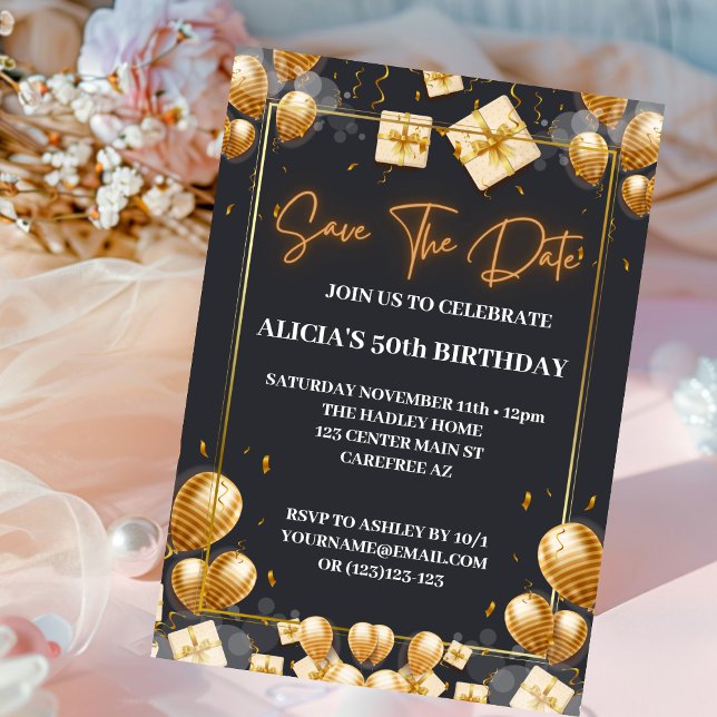 Save the Date Invitation Black Gold 50th Birthday (Creator Uploaded)