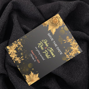 Save The Date Invitation Golden Flower black bg