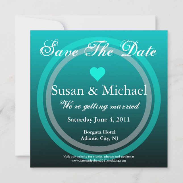 Save The Date Invitation Ocean Blue Heart Circle (Front)