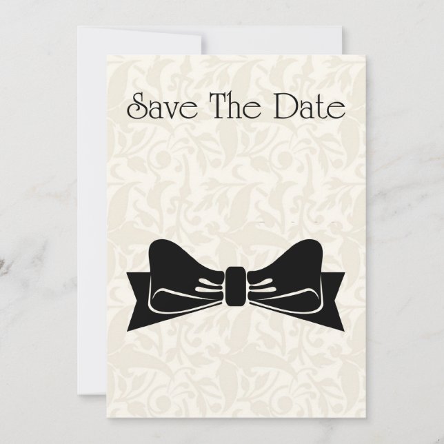 Save The Date Invitation with bow tie black white (Front)