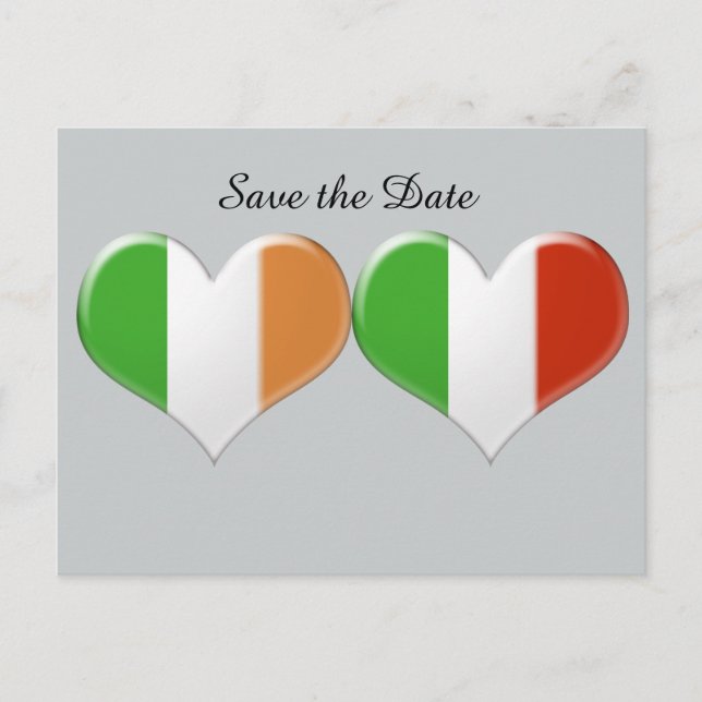 Save the Date Irish Italian Heart Flags Postcard (Front)