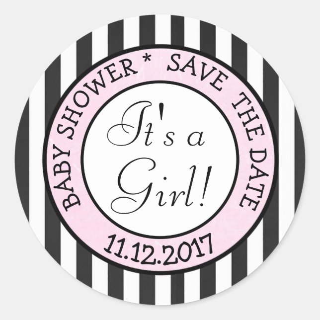 Save the Date, Its a Girl Baby Shower Sticker (Front)