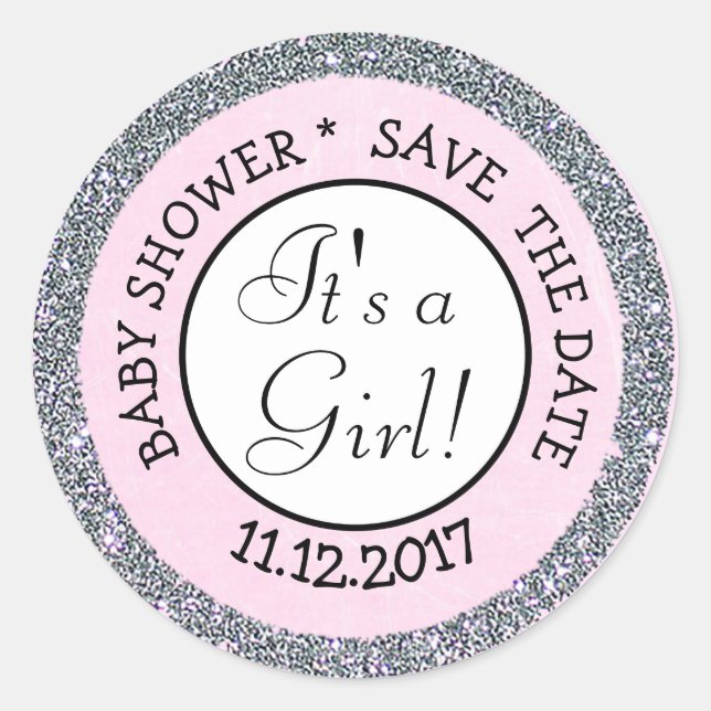 Save the Date, Its a Girl Baby Shower Sticker (Front)