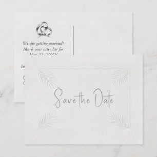 Save the Date Ivory Embossed Palm Frond Frame Postcard