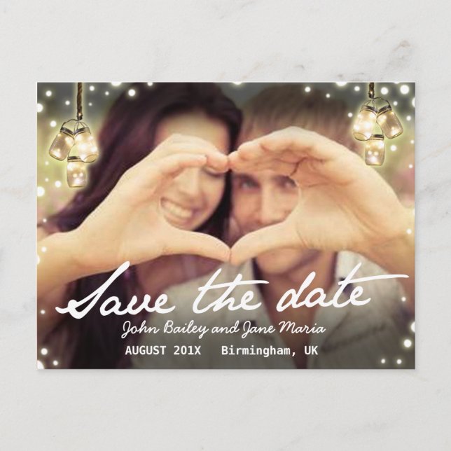 Save the Date Jam Jar Light Rustic Postcard (Front)