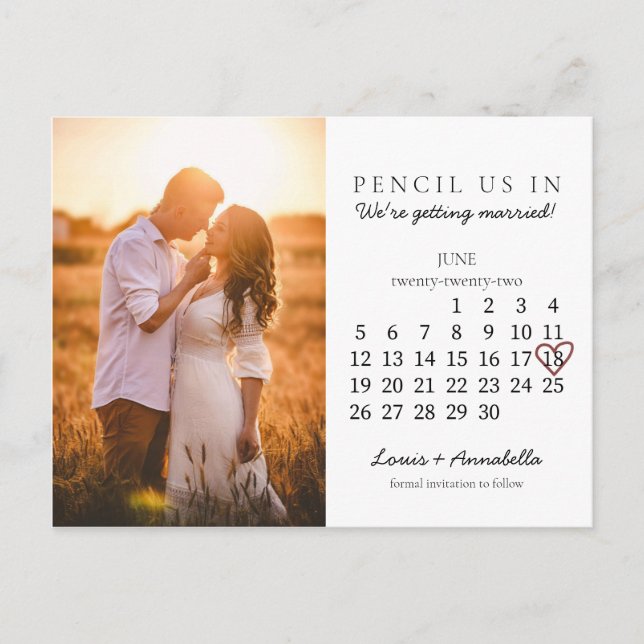 Save the Date June 2022 Month Calendar Pink Heart  Postcard (Front)